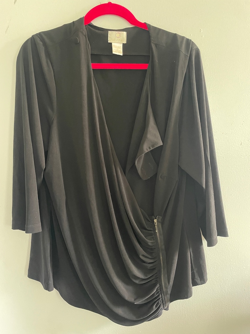 Hot in Hollywood Black Draped Zip-Front Blouse
